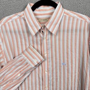 Burberry Shirt Mens L‎ Multicolor Striped Cotton Silk Blend Preppy Old Money